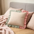 thumbnail image 4 of Linnome Plaid Ruffled Throw Pillow Three Color Patchwork Heart Decorative Cushion for Sofa Bedroom 17.72x17.72in, 4 of 5