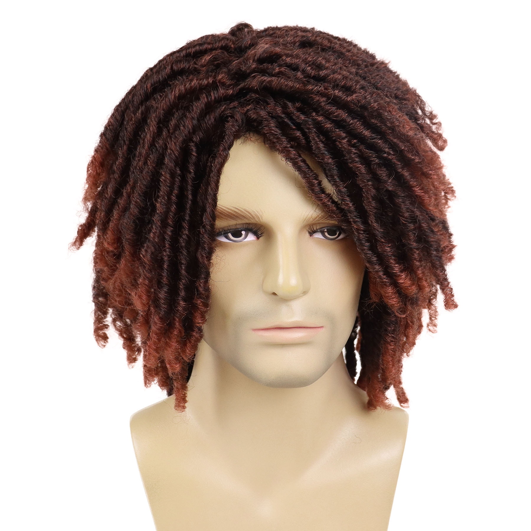 Short  Faux Locs Braided Wig for Man Black ColorTwist Hair Dreadlocks Wig Natural Synthetic Hair Wig with Bangs
