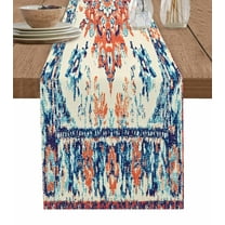 Orange Blue Boho Table Runner-Cotton Linen- 120 Inch Holiday Dresser Scarves, Vintage Tribal Floral Ethnic Western Tablerunner for Kitchen Coffee/Dining Bedroom Living Room Dinner Scarf Décor 13x120