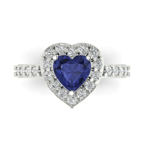 Halo Engagement Ring for Women - 2.03ct Simulated Tanzanite in 14K White Gold Promise Ring