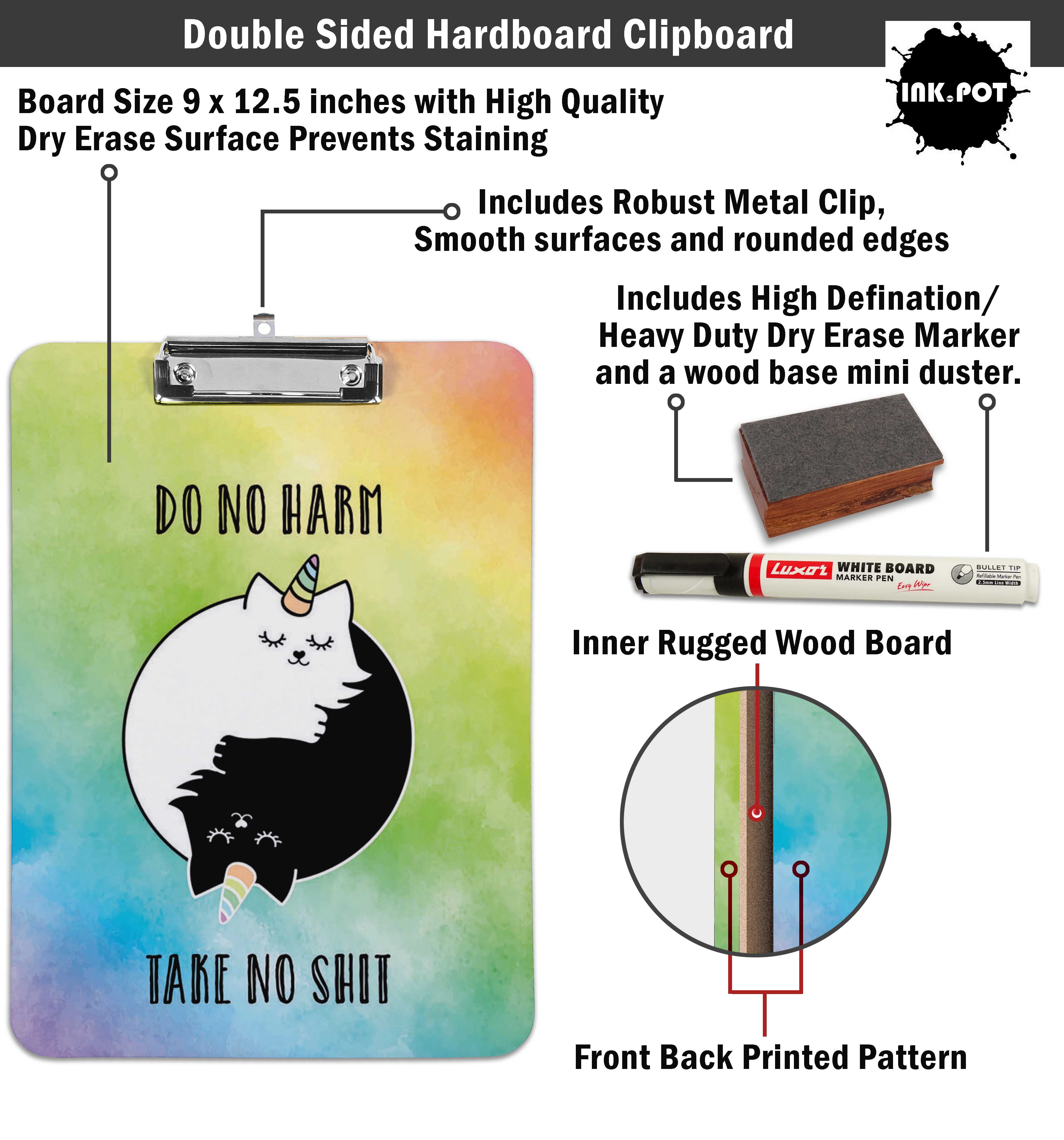 Inkdotpot Dry Erase Double Sided Clipboard Yin Yang Cat Printed Paperboard Clipboard With Free Marker & Duster