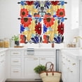 thumbnail image 3 of Vitality Flowers Kitchen Curtains Valances and Tiers Set of 3 Vintage Red Yellow Blue Floral Nature Tier Curtains and Valance with Rod Pocket for Small Windows, 27.5"x24", 3 of 9