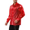 thumbnail image 4 of INSPIRE CHIC Men's Shiny Sequins Shirt Long Sleeves Slim Fit Disco Party Shirt, 4 of 6