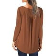 thumbnail image 3 of FAIWAD Women's Casual Long Sleeve Button Round Neck Loose Pleated Pullover Tops Fall Winter Trendy Top, 3 of 5