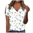 thumbnail image 5 of Tmtolofot Side Shoulder Hollow Out Blouse Tops for Women's Casual Blouses Fashion 2024 Tee Printed Short Sleeve Daily Weekend Basic V Neck Tops Tunic Tshirts 4#White Medium, 5 of 5