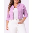 thumbnail image 2 of DARING DIVA Women's Plus Size Long Sleeve Jean Button Cropped Denim Jacket 4X Light Purple, 2 of 6