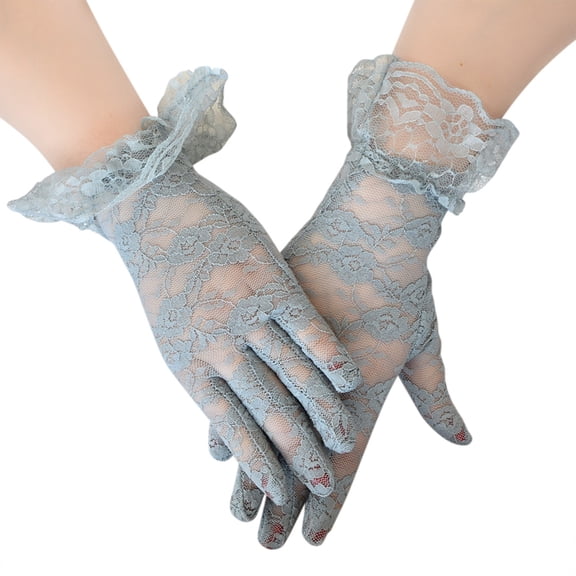 VJGBEGW Ladies Lace Gloves for Women Tea Party Elegant Short Courtesy Gloves for Wedding Dinner Opera Parties Gray One Size