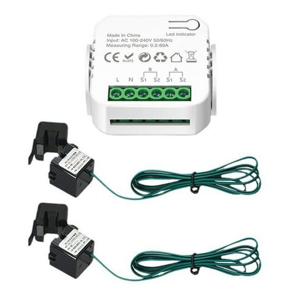 Tuya WiFi Smart Meter Digital Energy Meter 80A Current Transformer Solar PV Power Production Consumption Monitor 2CT