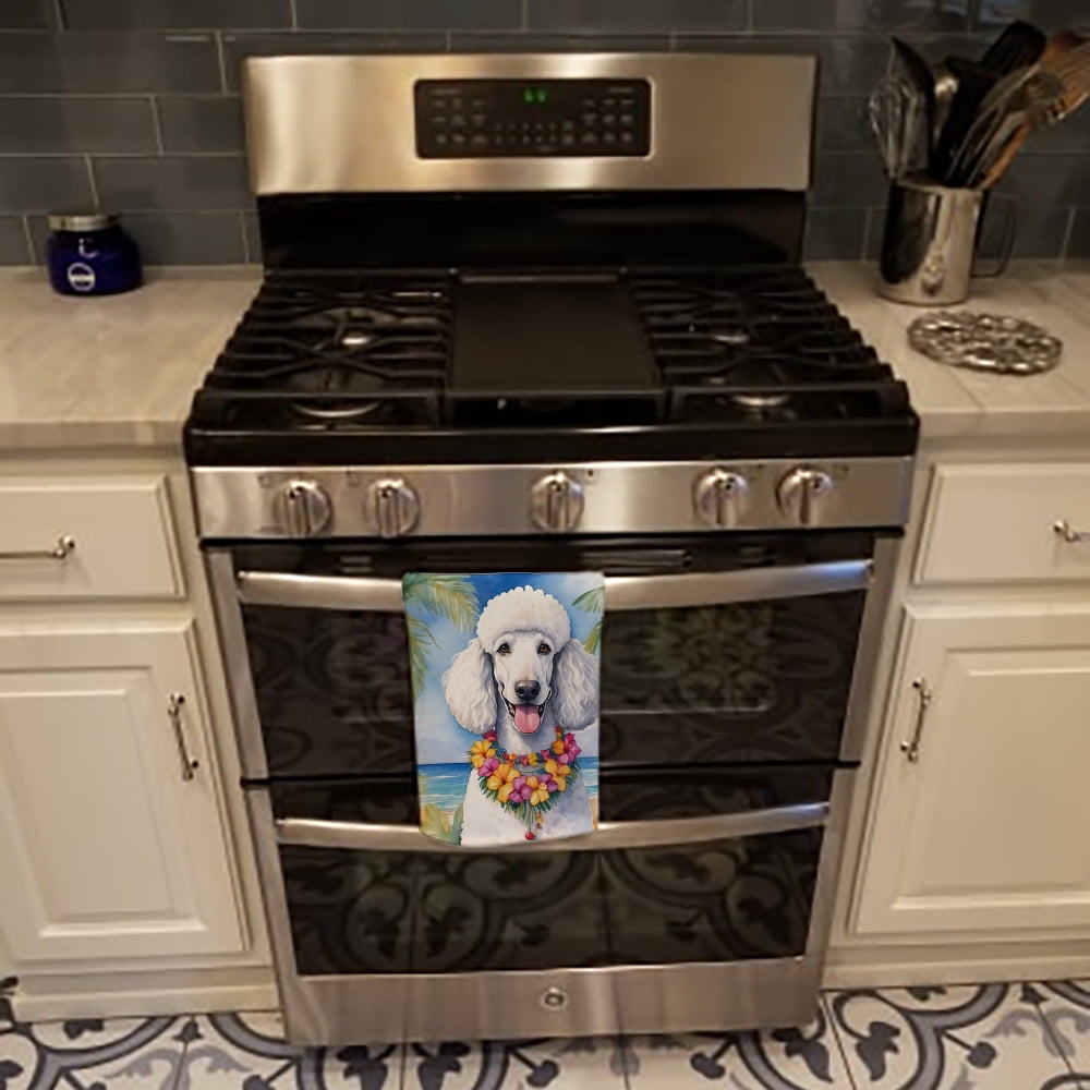 White Poodle Luau Kitchen Towel 15 in x 25 in