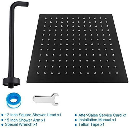 Rain Shower Head With Extension Arm Square Heads Large Stainless Steel Rainfall Showerhead Waterfall Full Coverage 12 Inch 15 Matte Black Canada Rain Shower Head With Extension Arm, Shower Head Extension Arm Matte Black