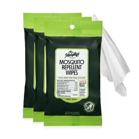 Murphy’s Naturals Plant-Based Mosquito Repellent Wipes with Essential Oils, 10 Count, 3 Pack