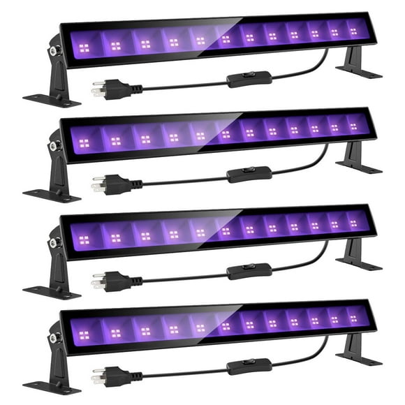 Onforu 4 Pack 24W LED Black Lights, Blacklight Bars with Plug and Switch, IP66 Waterproof Black Lights for Glow Party, Halloween Decorations, Bedroom, Classroom, Body Paint, Stage Lighting