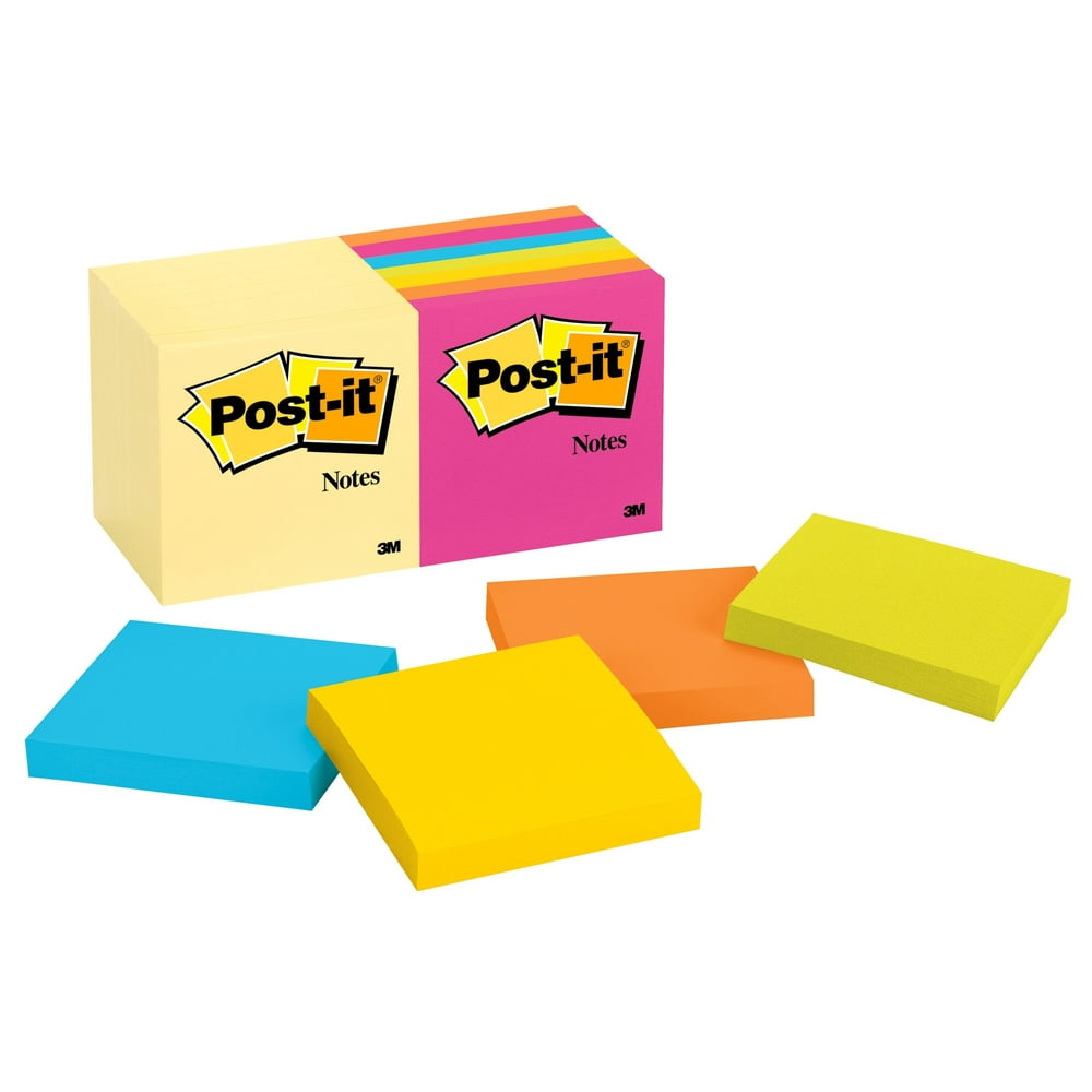 Postit Notes Value Pack, 3"x 3", Yellow and Brights, 14 Pads Walmart