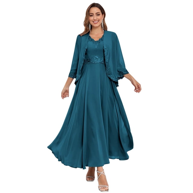 Vestido CDSSL para la madre del novio, talla grande, chifón de pavo real