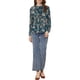 thumbnail image 2 of Camisa floral de manga larga con botones y cuello con volantes para mujer Inspire Chic en verde, 2 of 6