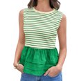 thumbnail image 4 of Summer Stripe Print Women Sleeveless Patchwork Slim Tank Tops Ruffle Vest, 4 of 6