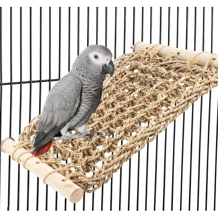 Bird Ladder Perch for Cage, Conure Seagrass Ladder Bridge Exercise Stands, Natural Hand-Woven Net Amazon Parrot Climbing Chewing Hammock, Cage Accessories for Lovebird Conure Budgie Parakeet.