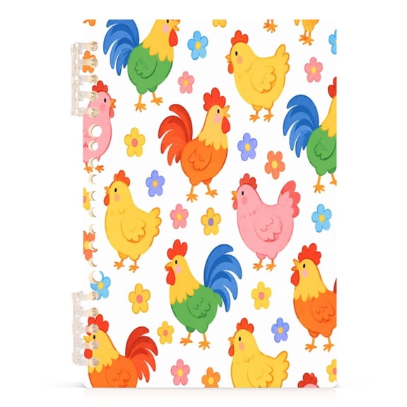 A5 Spiral Notebook 60 Sheets 80gsm Paper Ruled Journal Cute Chicken and Floral Pattern
