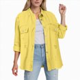 thumbnail image 2 of Towmus Casual Quilted Jackets for Women Button Down Collared Long Sleeve Shirts Frayed Hem Fall Jackets with Pockets, 2 of 6