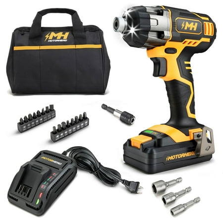 

MOTORHEAD 20V ULTRA Cordless Impact Driver Kit Lithium-Ion ¼” All-Metal Hex Chuck Tri-Beam LED Variable Speed Trigger 2Ah Battery & Quick Charger Bag 16 Accessory Bits 3 Nut Drivers USA-Based
