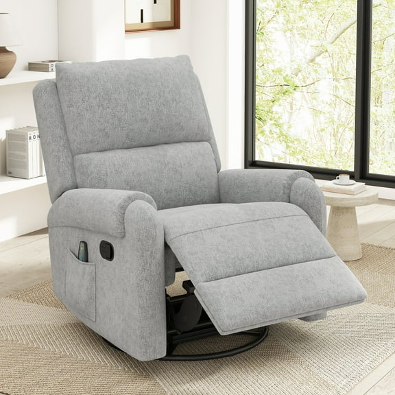 Euroco Manual Recliner Massage Recliner Chair Nursery Recliner Chair Swivel Rocker Recliner Sofa with a Side Storage Pocket for Living Room, Bedroom and Nursery, Grey