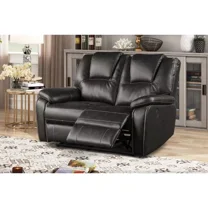 Living Room Power Reclining Loveseat with USB Ports, Leather Upholstered 2 Seater Sofa Couch, Black