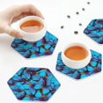 thumbnail image 3 of KLL Drink Coasters Set Hexagon of 4,PU Leather Absorbent Coasters Set Decorative Coffee Cup Coasters Housewarming Gift for Home Decor-Blue Butterflies, 3 of 5