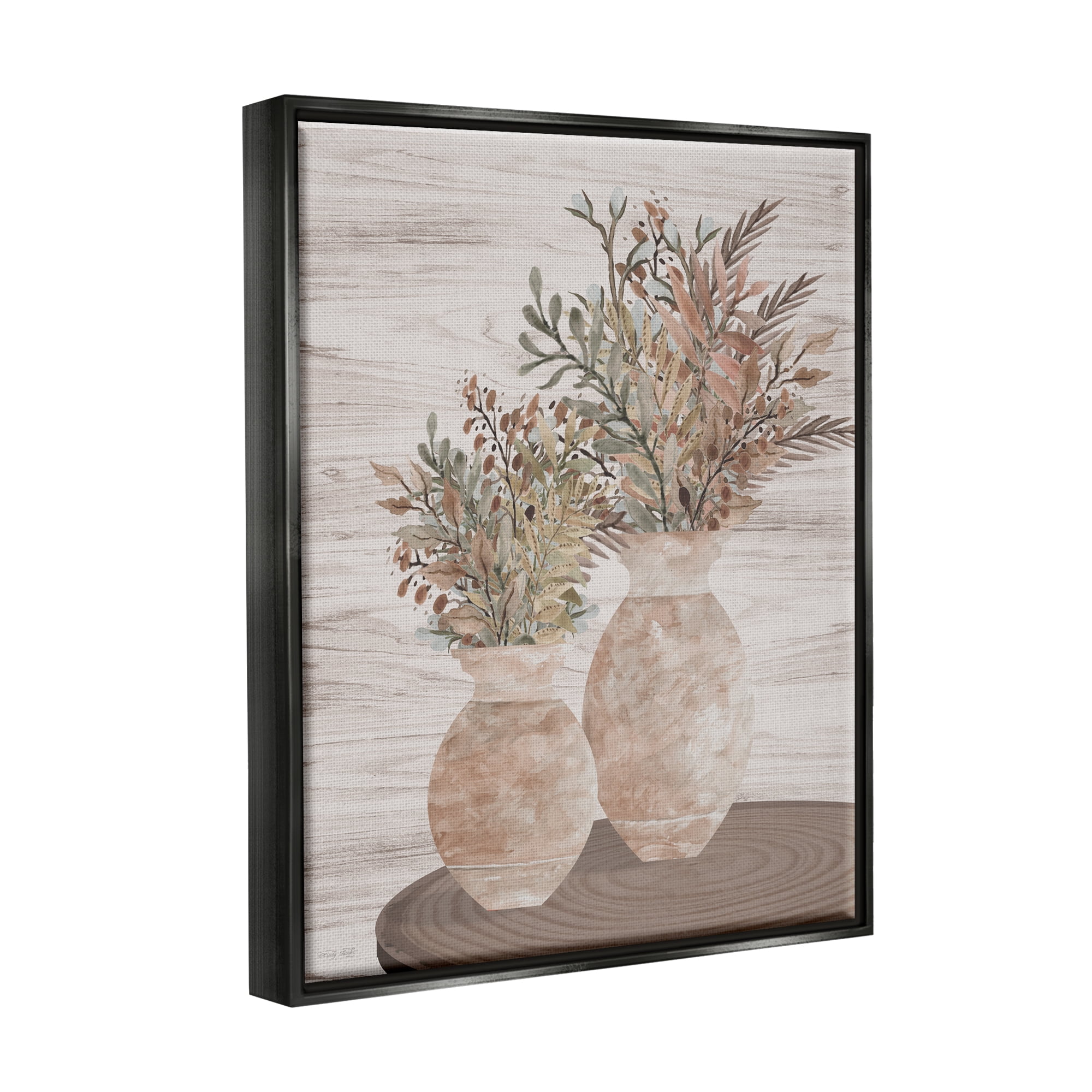 Stupell Industries Modern Farmhouse Blooms Botanical & Floral Painting Black Floater Framed Canvas Art Print Wall Art, 25 x 31