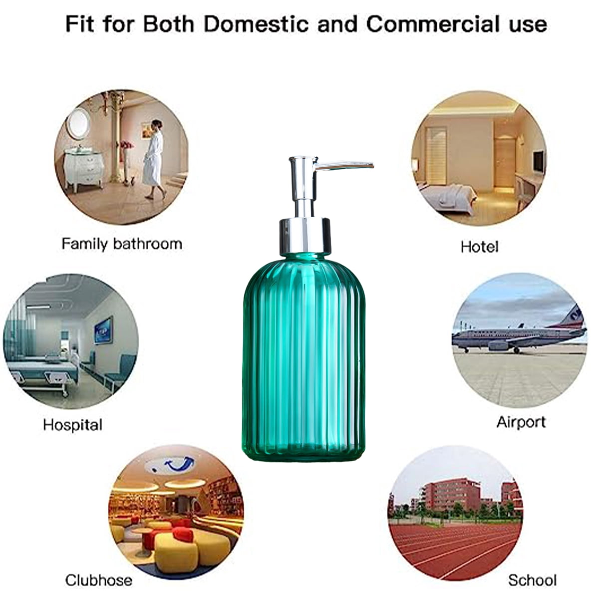 Clear glass soap dispenser with rust-proof stainless steel pump refillable bathroomgreen