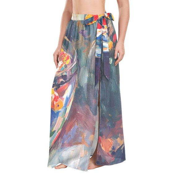 FORMRS Womens Long Sarong Beach Wrap Semi-Sheer Bikini Skirt Bathing Swimsuit Cover Up, Colorful Goldfish