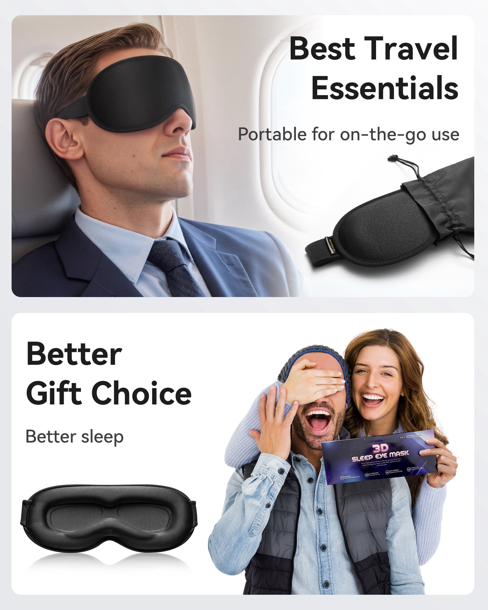 FACEMOON 2 Pack Adult Weighted Sleep Mask – Memory Foam Comfort Blackout Zero Pressure Lash Extension Safe Travel Design