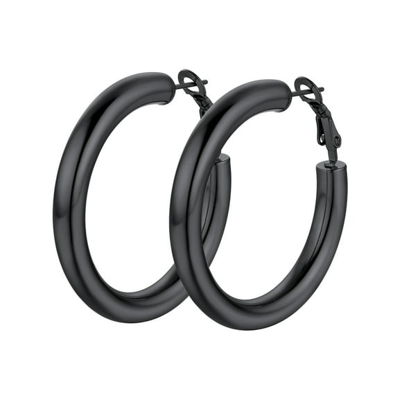 PROSTEEL Pendiente de aro para mujer Pendientes negros para niñas lindas Pendientes de fiesta de acero inoxidable Regalo de Navidad para hija, 40 mm