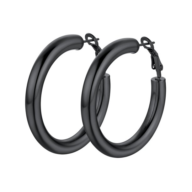 PROSTEEL Pendiente de aro para mujer Pendientes negros para niñas lindas Pendientes de fiesta de acero inoxidable Regalo de Navidad para hija, 40 mm