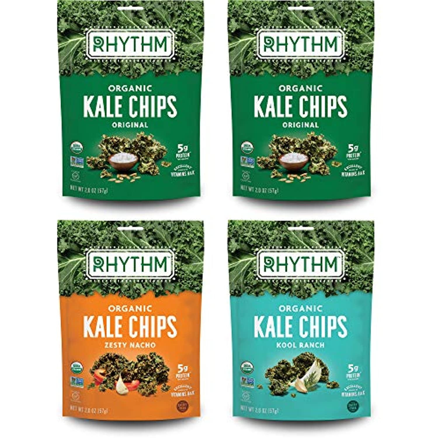 Rhythm Superfoods Kale Chips, Variety Pack, Original/Zesty Nacho/Kool