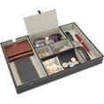 thumbnail image 1 of Bandeja de cuero para valet Catchall para hombres con 6 compartimentos - Organizador de mesita de noche para teléfonos (negro), 1 of 5