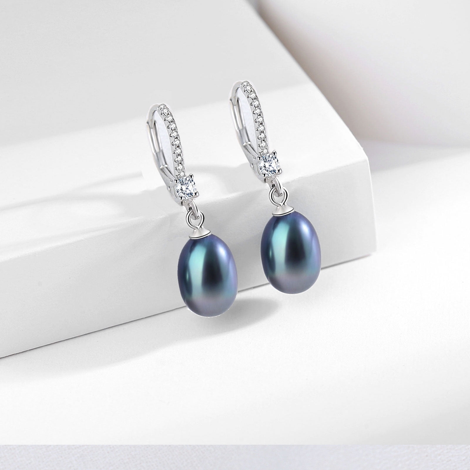 Yami 8-8.5mm  Cultured Black Teardrop Pearl Earrings Stud in 925 Sterling Silver Dangle Hypoallergenic Valentine's Day  Gift for Her