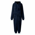 thumbnail image 4 of MGDXOX Women's Fuzzy Onesie Pajamas Warm Zipper Hooded Jumpsuit Sherpa Pj Romper One Piece Sleepwear Soft Plush Loungewear Navy XXL, 4 of 6