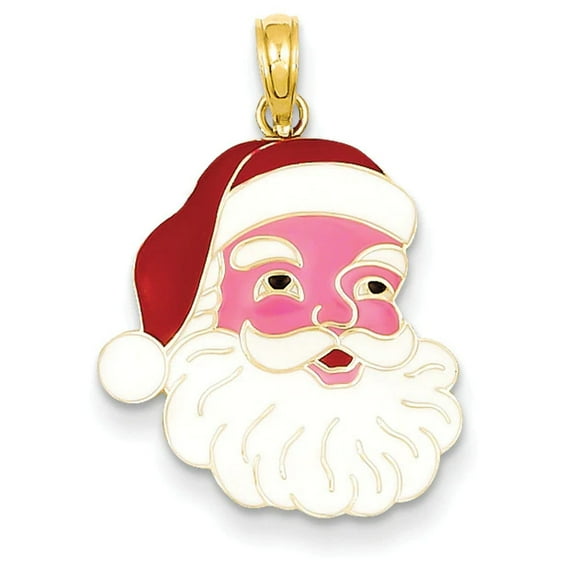 14K Yellow Gold Enameled Santa Face Charm Pendant
