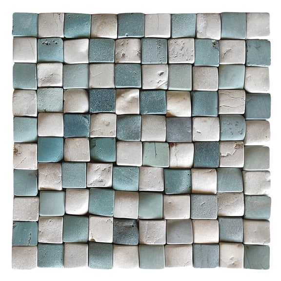 CNK Tile White and Sea Green Pebble Square Mosaic Tile 1"x1