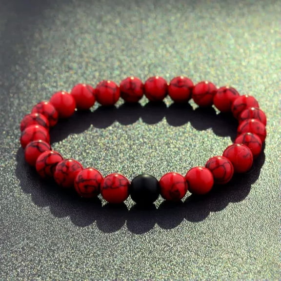 HOOUN 8mm Stone Red Turquoise Onyx Healing Beads Stretch Charm Bracelets For Women Men