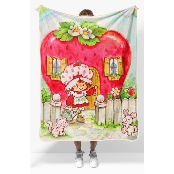 Couverture de Voyage en Peluche Fraise Shortcake Berry - Mesure 40 x 50 Pouces - Literie Super Douce et Légère pour Enfants