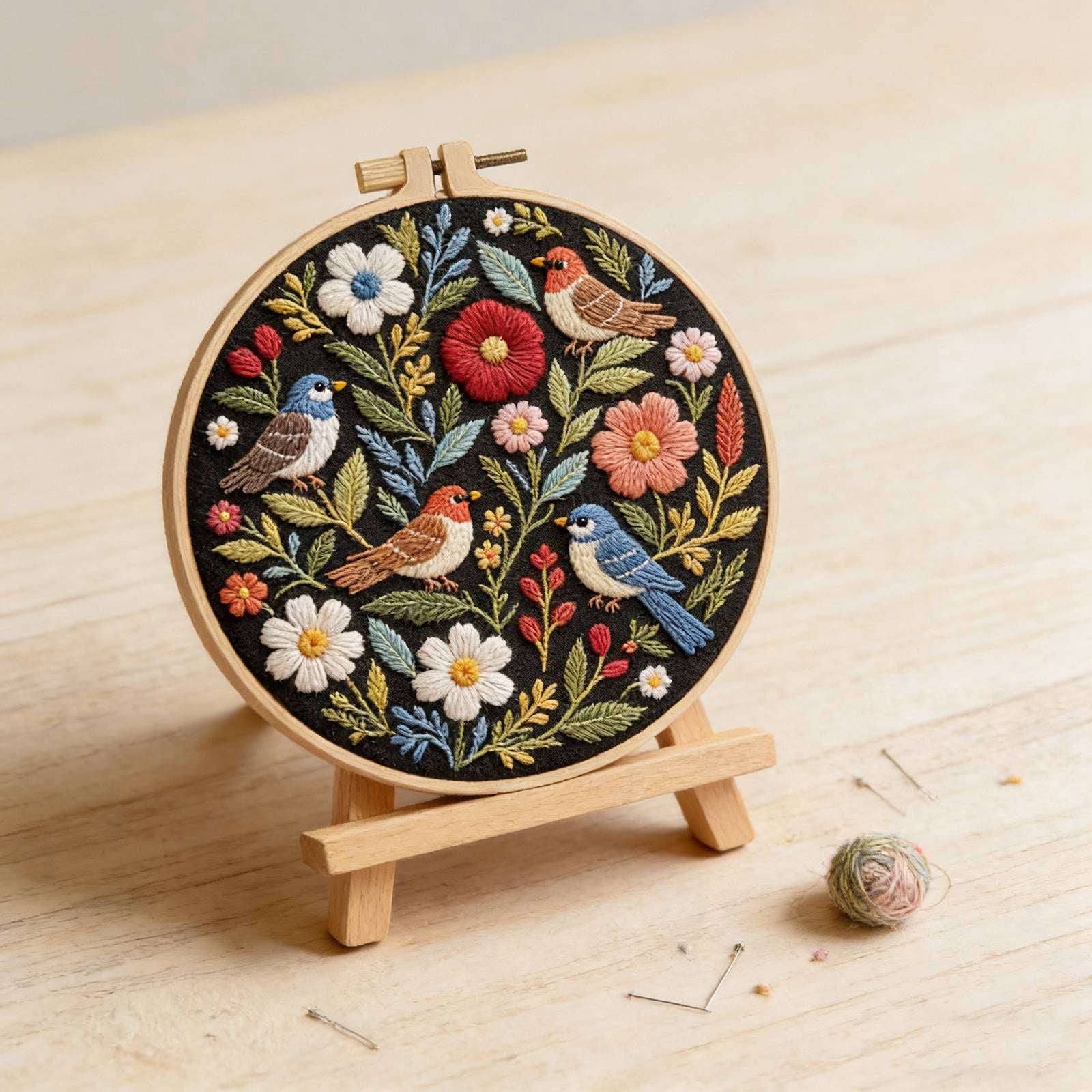 1PC Embroidery Kit for Beginners, Birds with Flowers Cross Stitch Set for Include Embroidery Cloth Hoops Threads for Craft Lover Hand Stitch