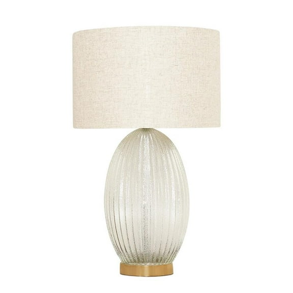 Pemberly Row Radiant Glow Ribbed Glass & Metal Brass Table Lamp
