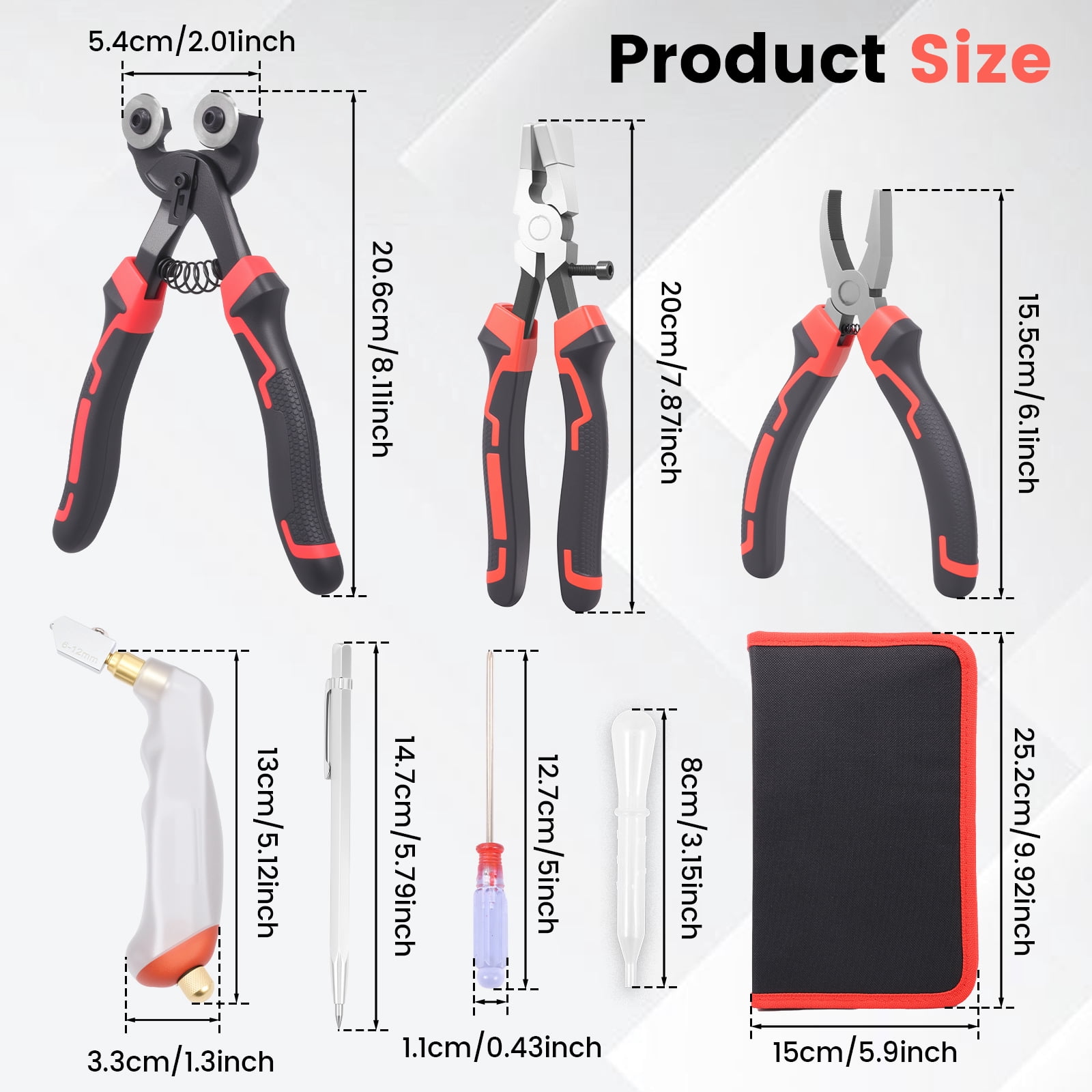 TMWEFUSC 12Pcs Glass Cutter Set Professional Glass Breaker and Running Pliers Set with 3 Cutting Heads Drip Tube for Mosaic Tiles Mirror