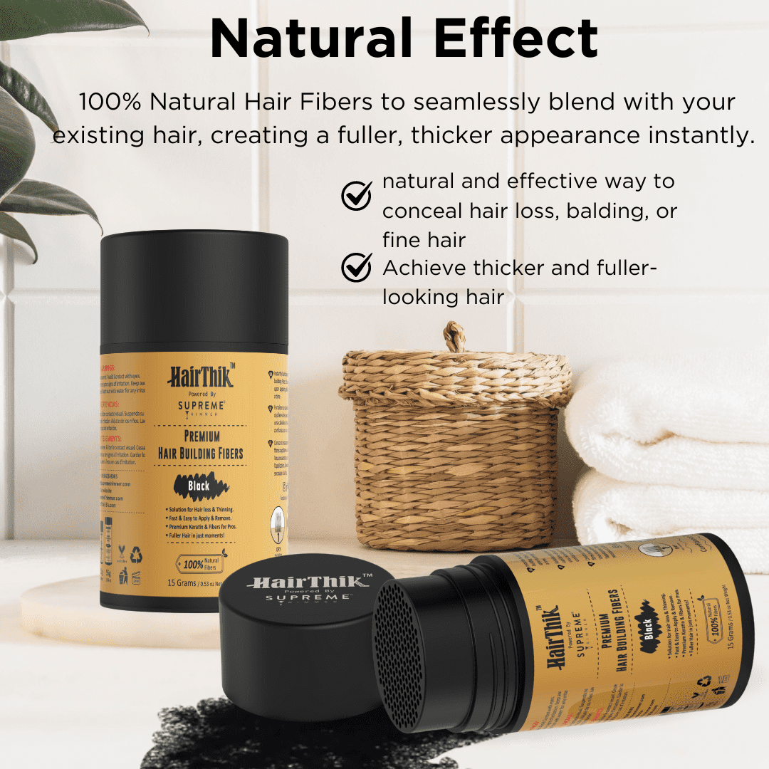 HairThik Hair Building Fibers - Instantly Fill in Fine or Thinning Hair for Thicker, Fuller-Looking Hair for Men & Women – Hair Thinning & Balding solution | BLACK, 15 Grams - HFR/15B