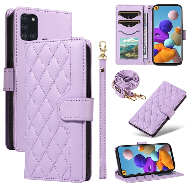 Samsung Galaxy A21s Phone Case , Wallet Flip Cover Adjustable Crossbody Lanyard Magnetic Card Slots