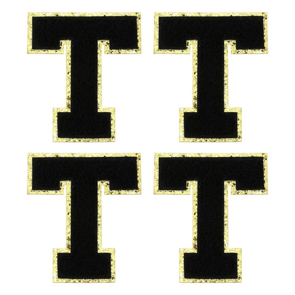 Uxcell Chenille Letter Patches 3.1" Alphabet T Iron on Embroidered Patch Stickers for Clothing Repair (Black, Pack of 4)