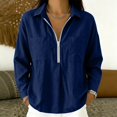 thumbnail image 5 of Womens Textured Golf Shirts Long Sleeve Half Zip Collared V Neck Loose Fit Sweatshirt Pullover with Chest Pockets for Business Casual Work Office, Blue, L, 5 of 7