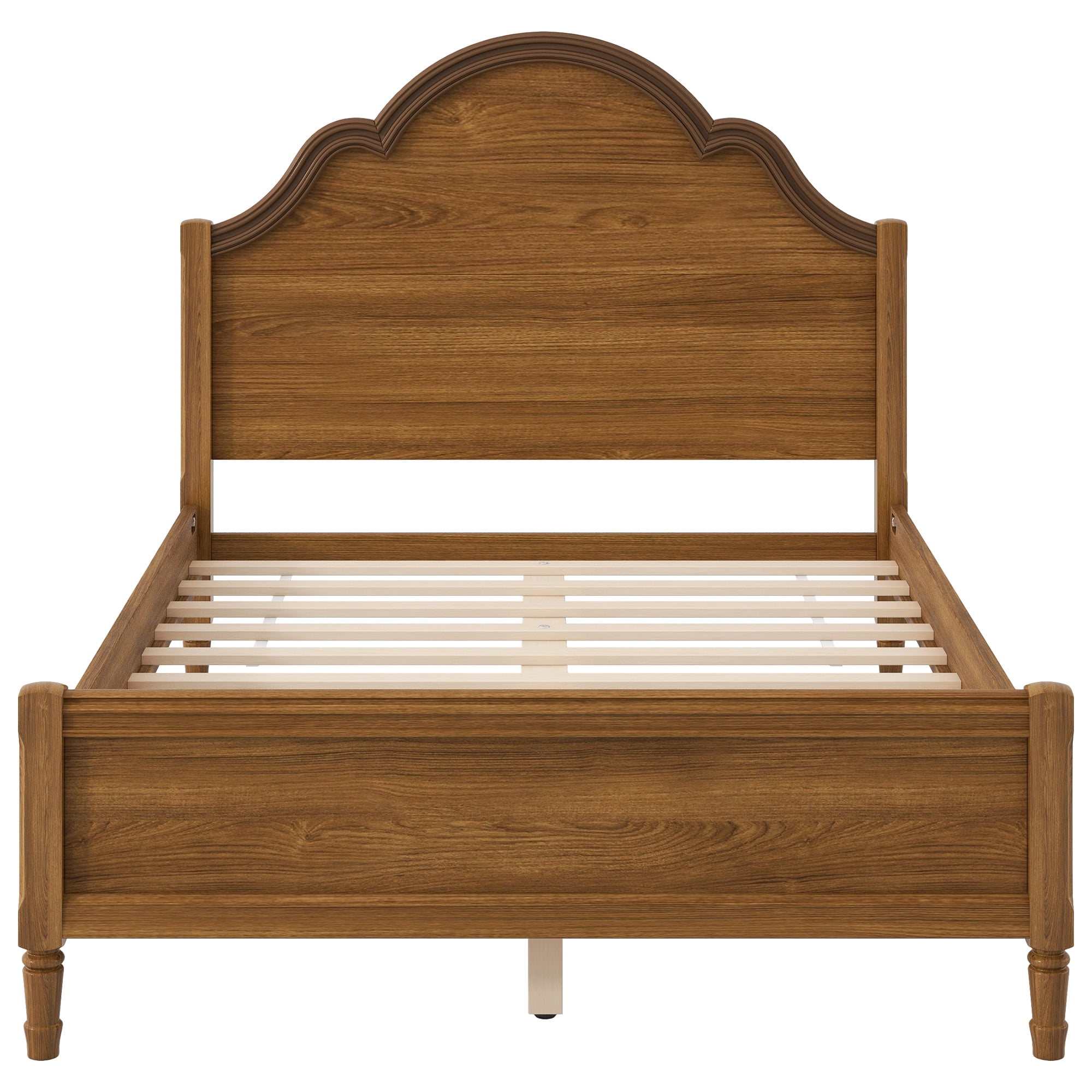 Euroco Wood Full Size Platform Bed with Headboard, No Spring Box Needed, Walnut