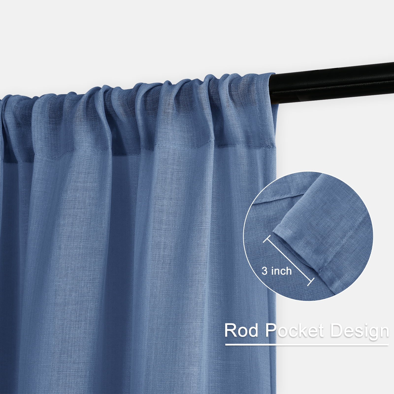 XWZO Semi Sheer Linen Curtains,Privacy Enhancing & Light Filtering Rod Pocket Drapes for Living Room with Tiebacks(Denim,W52 x L84 Inch,2 Panels)